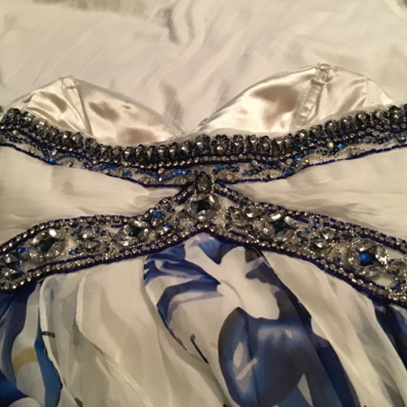 Terani White Floral Rhinestone Strapless Dress - Picture 7 of 7